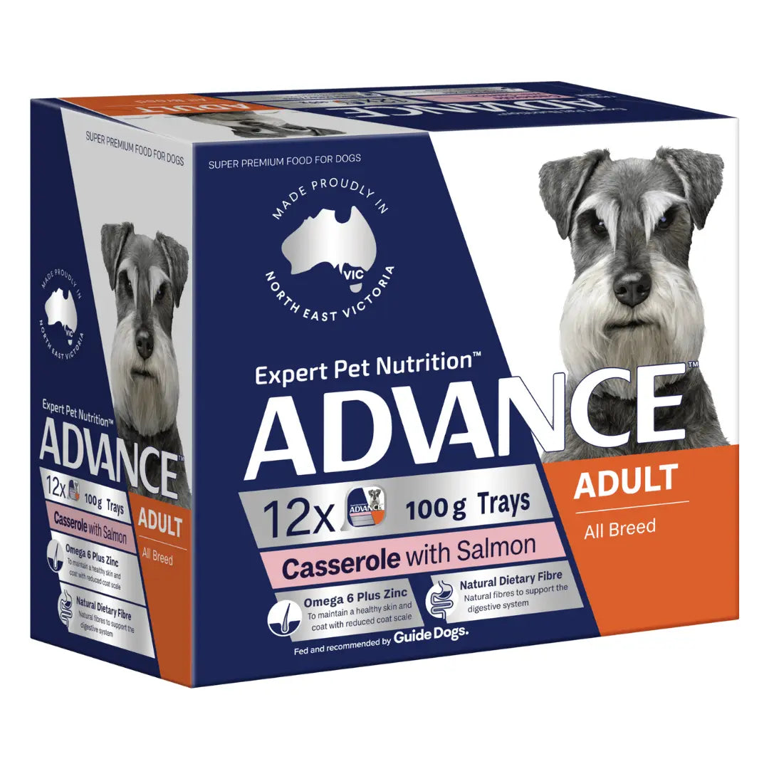 Advance Dog Food Tray Adult All Breed Casserole with Salmon 12x100g - Kellyville Pets