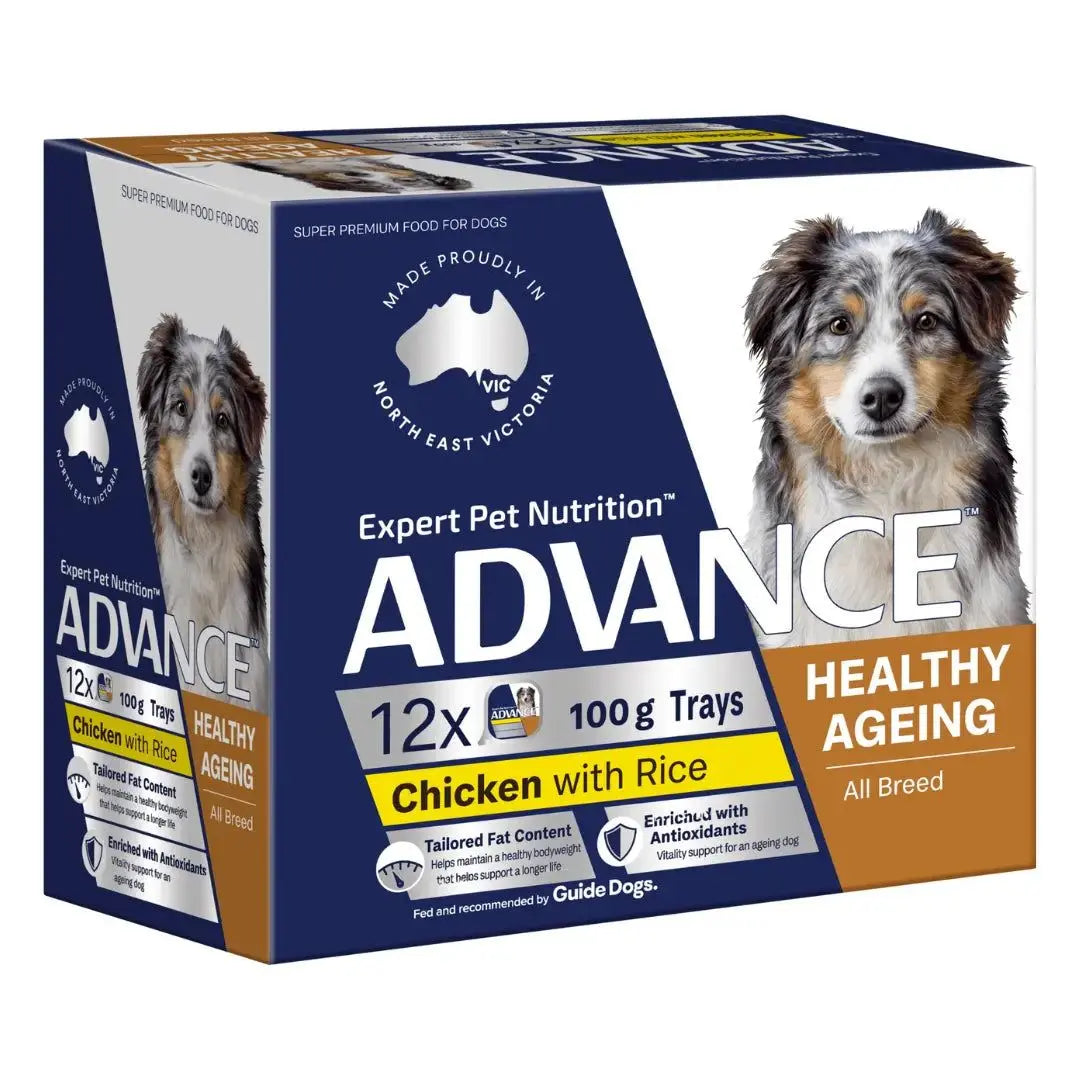 Advance Dog Food Tray Adult Healthy Ageing Chicken & Rice 12x100g Advance