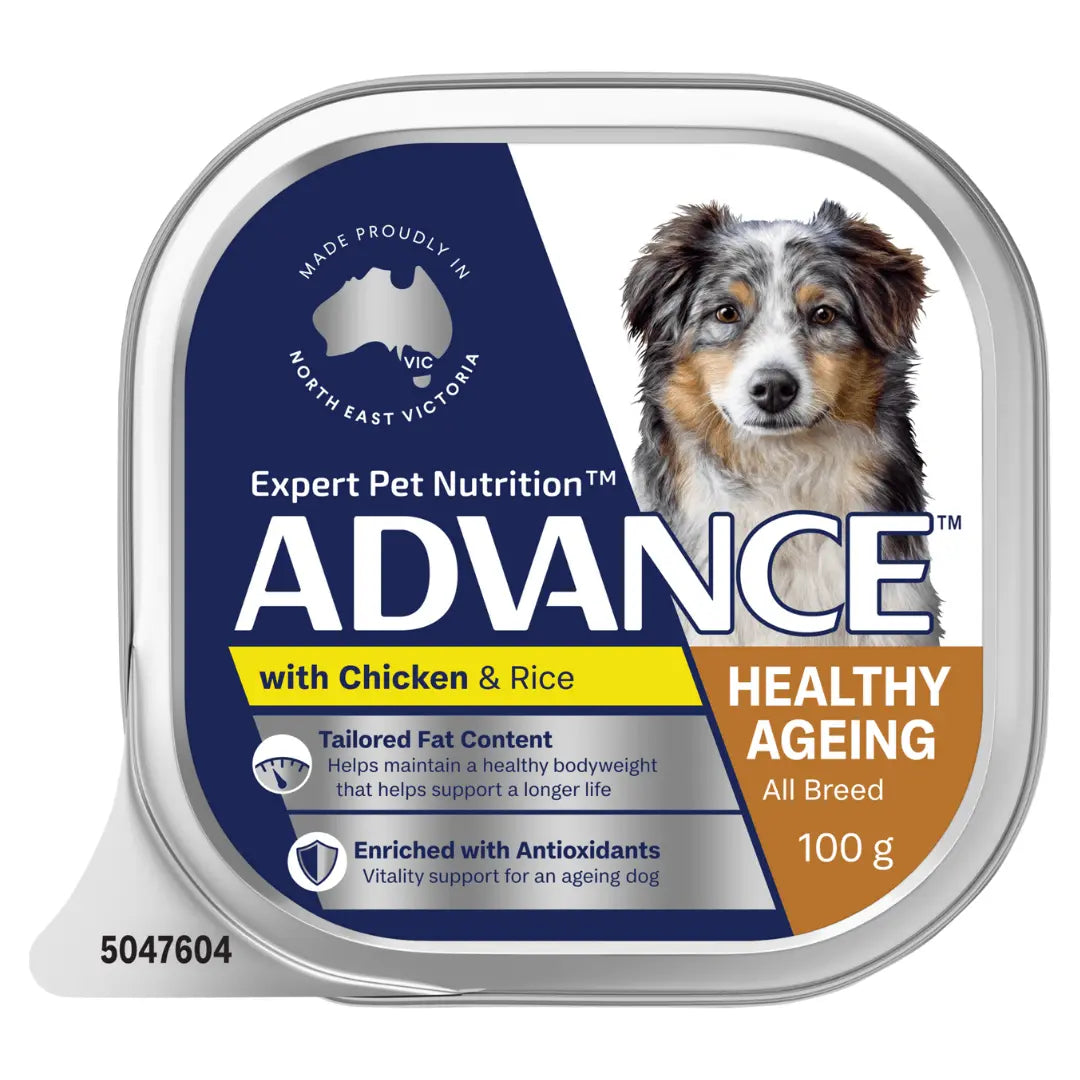 Advance Dog Food Tray Adult Healthy Ageing Chicken & Rice 12x100g - Kellyville Pets