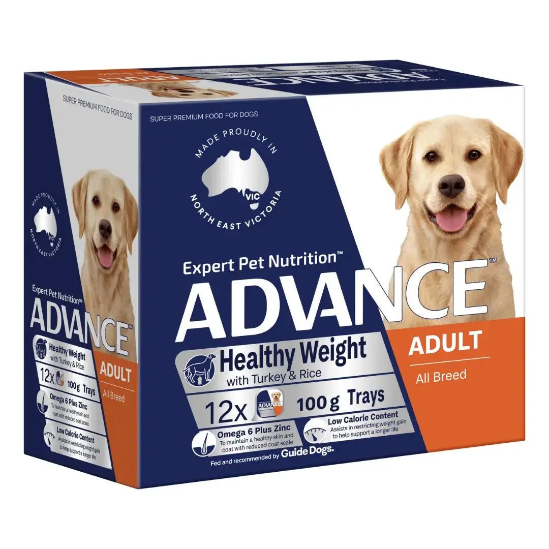 Advance Dog Food Tray Adult Healthy Weight All Breed Turkey with Rice 12x100g Advance