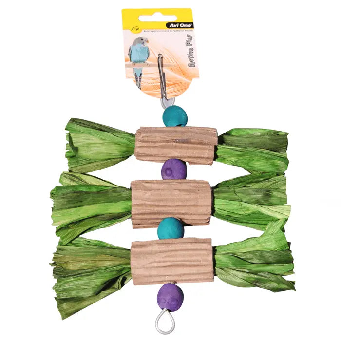 Avi One Bird Toy Wooden Blocks and Corrugated Board with Straw - Kellyville Pets