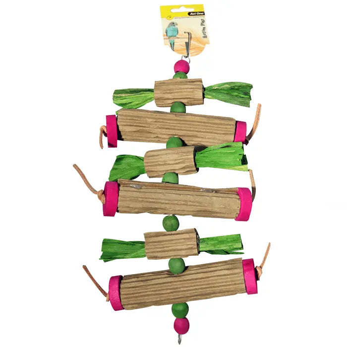 Avi One Bird Toy Wooden Blocks and Corrugated Board, Straw and Leather - Kellyville Pets