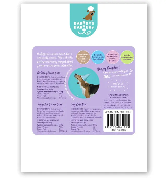 Barney's Barkery Dog Treats Birthday Party Pack - Blue - Kellyville Pets