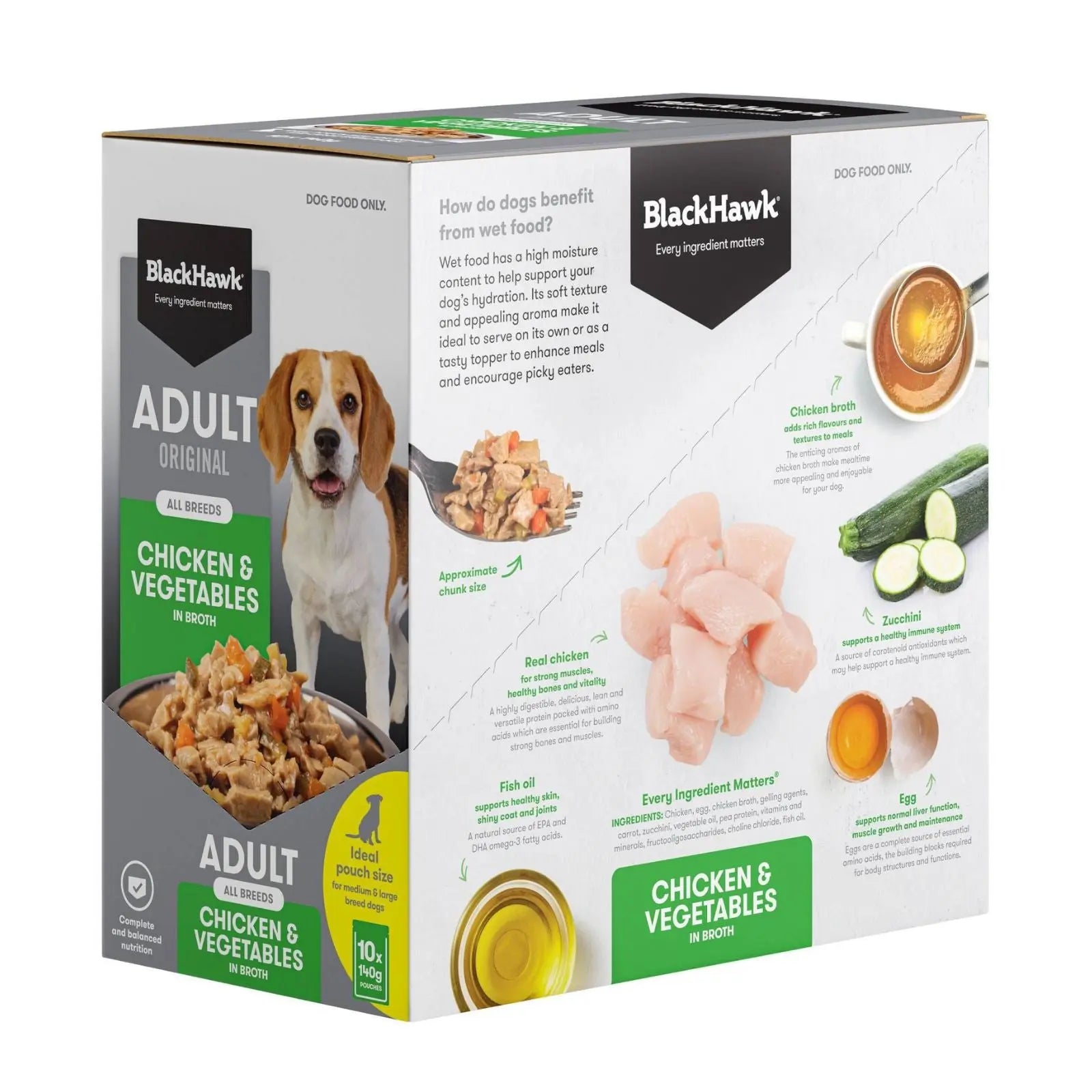 Black Hawk Dog Food Pouch Adult Chicken & Vegetables 10x140g Black Hawk