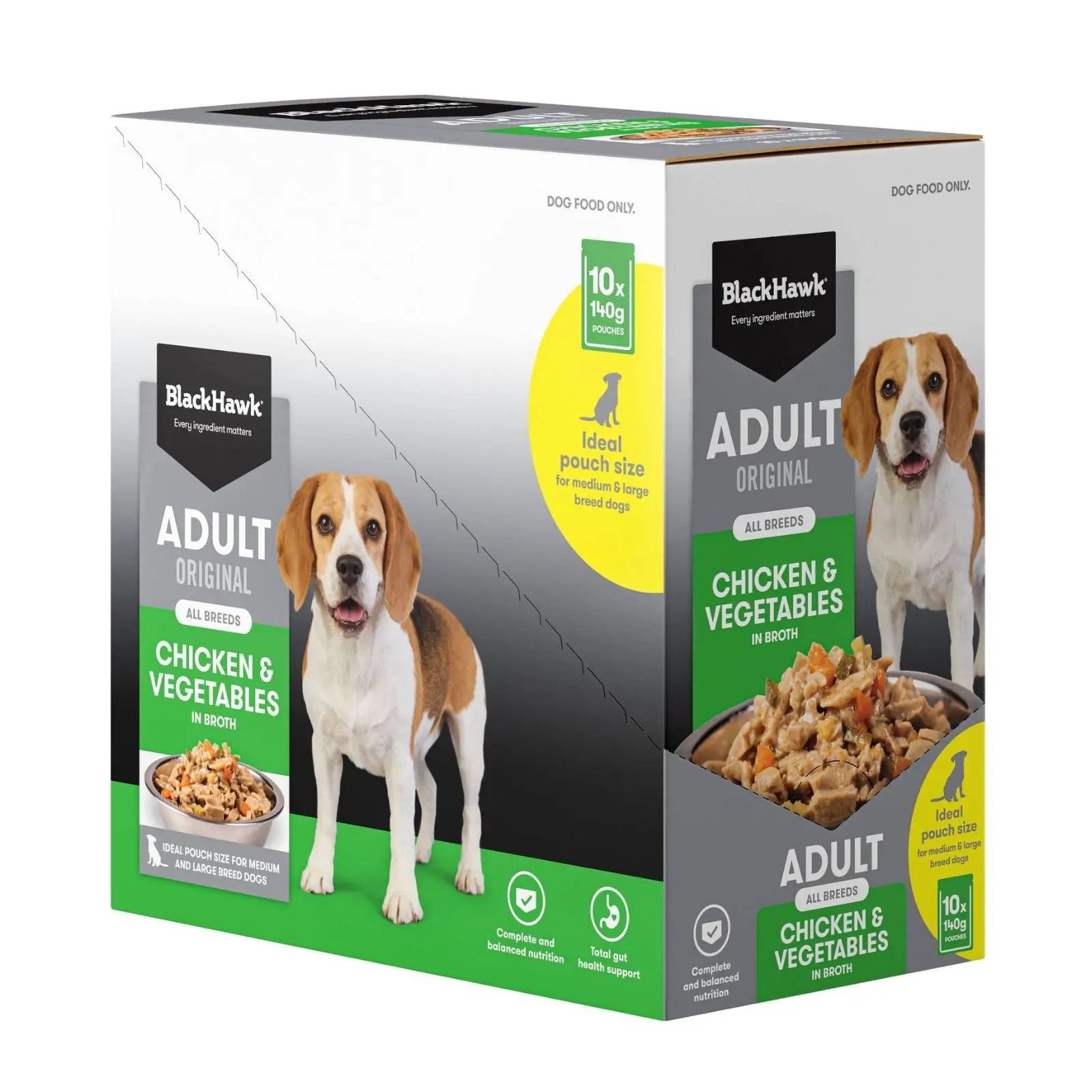Black Hawk Dog Food Pouch Adult Chicken & Vegetables 10x140g Black Hawk