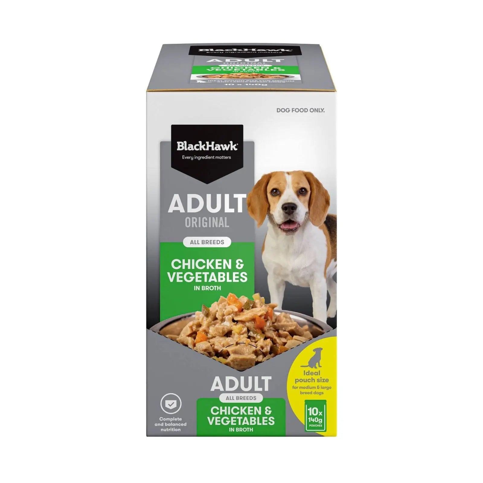 Black Hawk Dog Food Pouch Adult Chicken & Vegetables 10x140g Black Hawk
