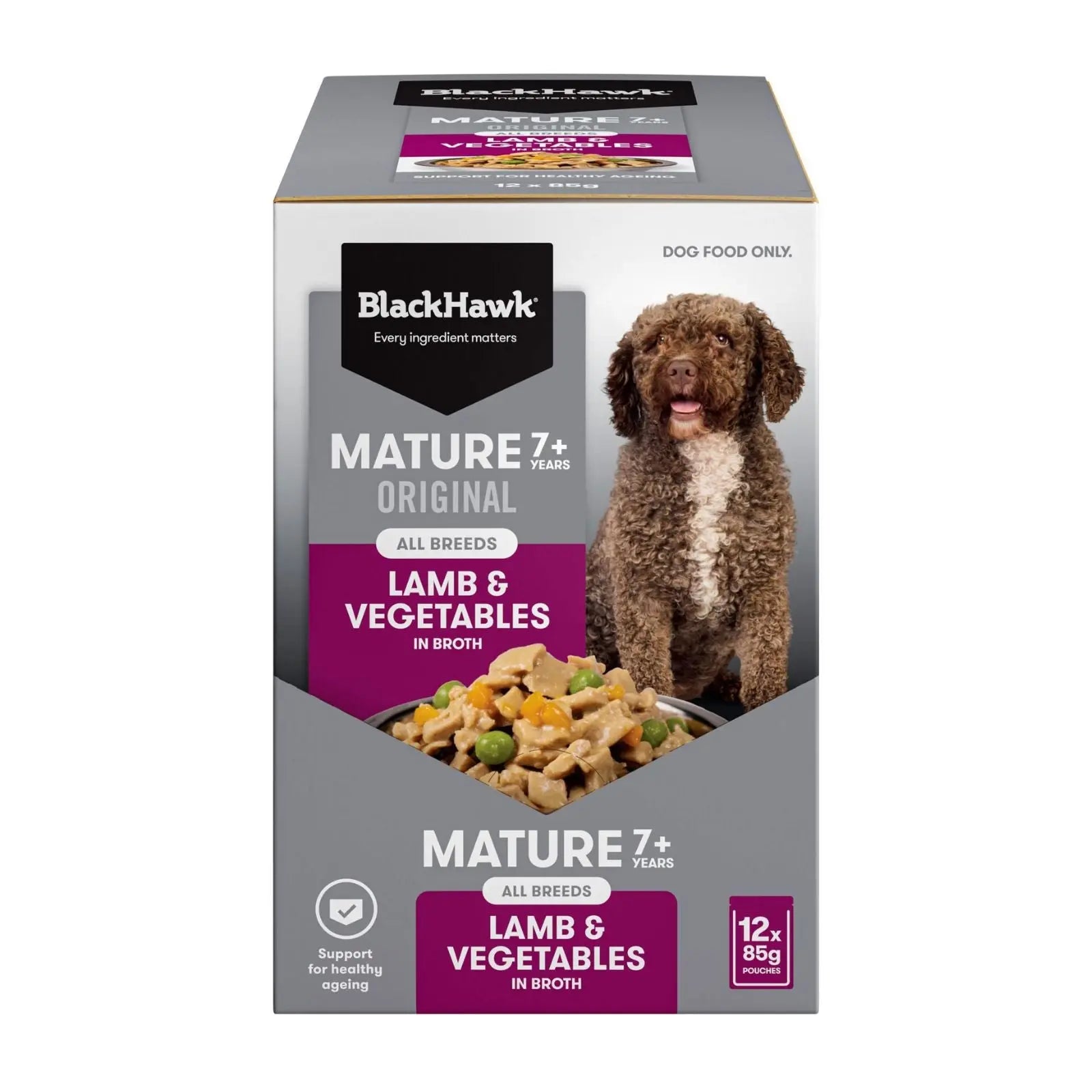 Black Hawk Dog Food Pouch Mature Lamb & Vegetables 12x85g Black Hawk