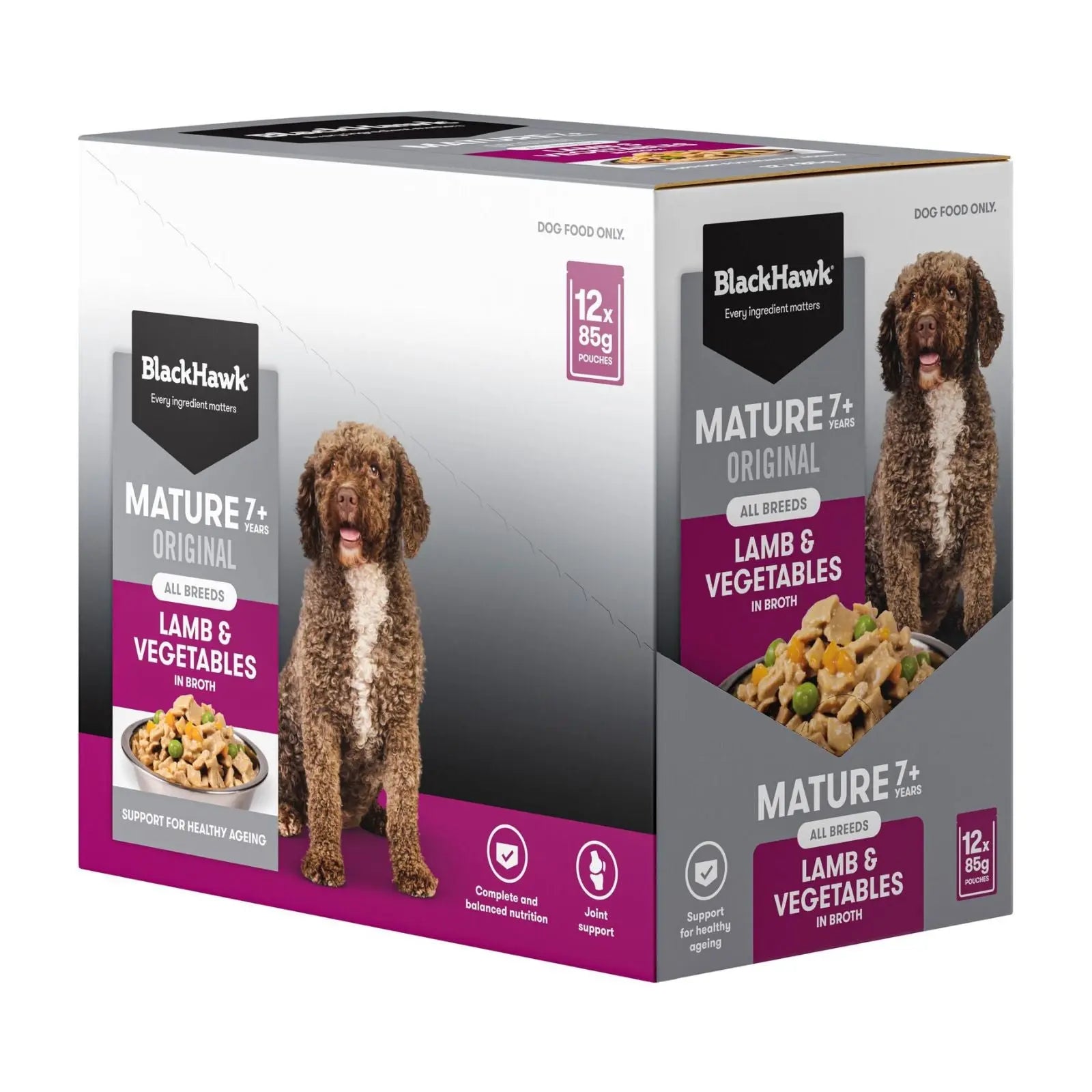 Black Hawk Dog Food Pouch Mature Lamb & Vegetables 12x85g Black Hawk