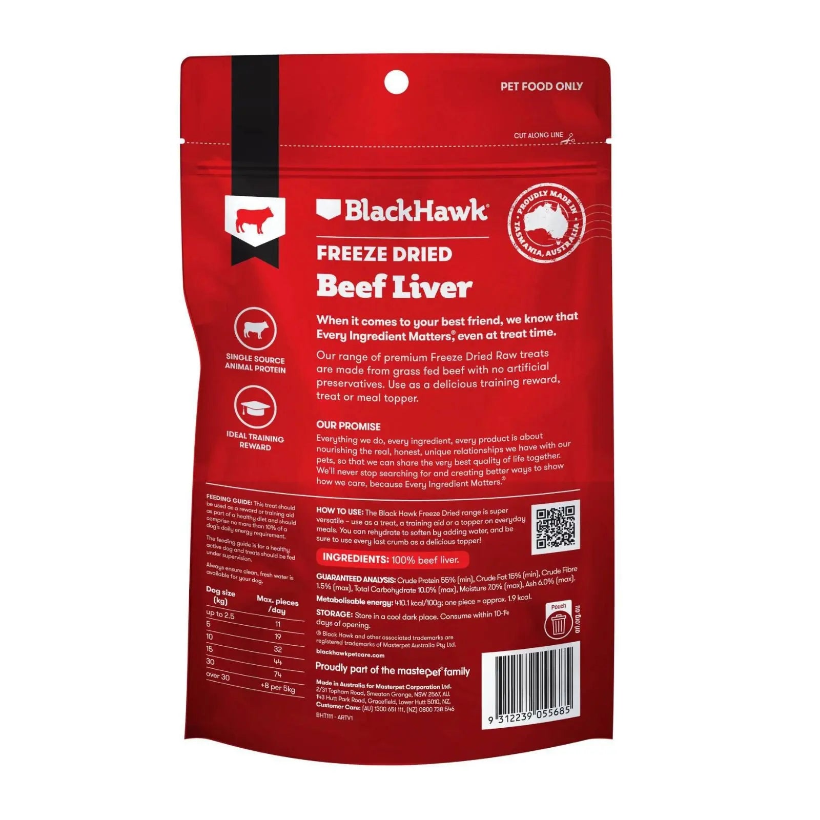 Black Hawk Freeze Dried Dog Treats Beef Liver 50g Black Hawk