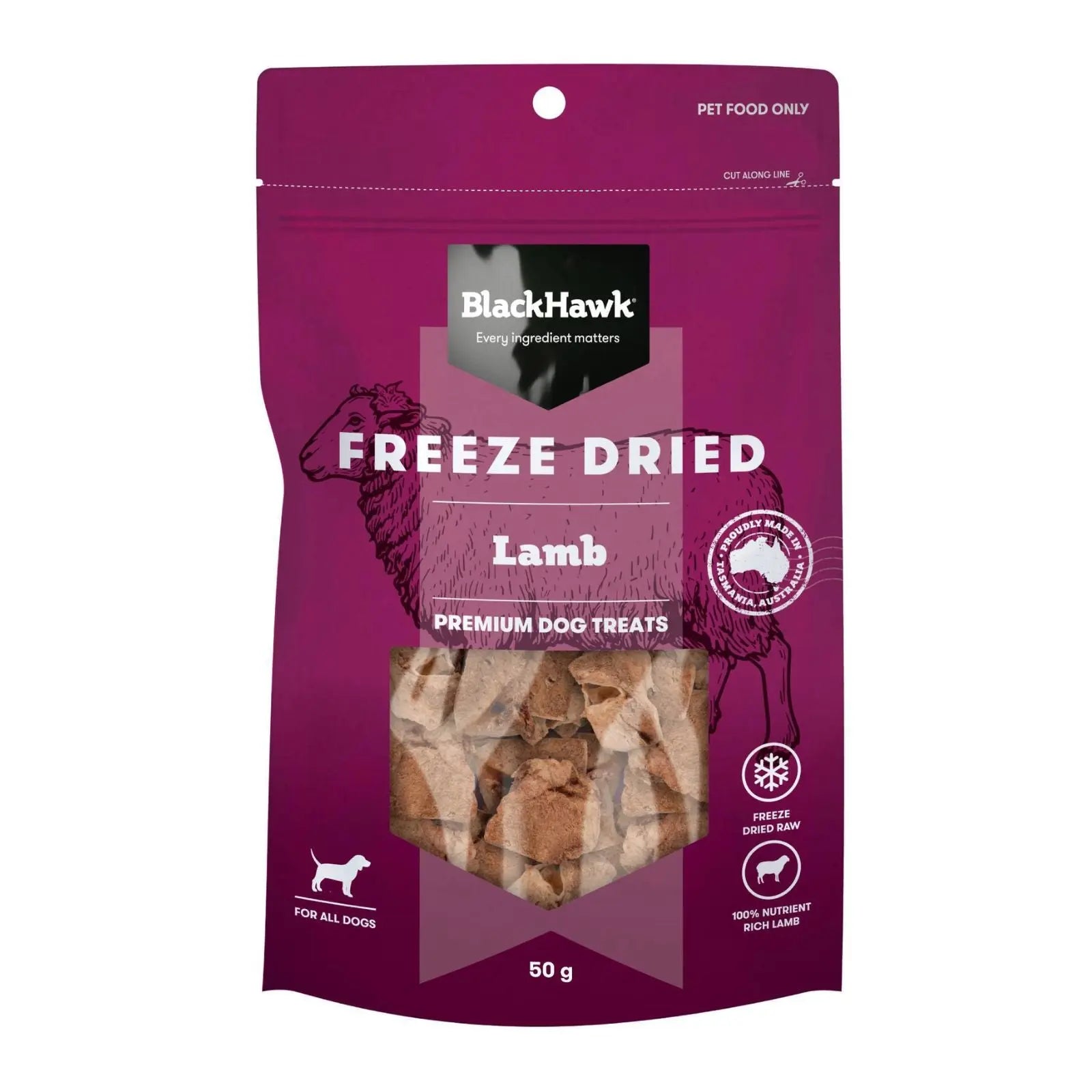 Black Hawk Freeze Dried Dog Treats Lamb 50g Black Hawk