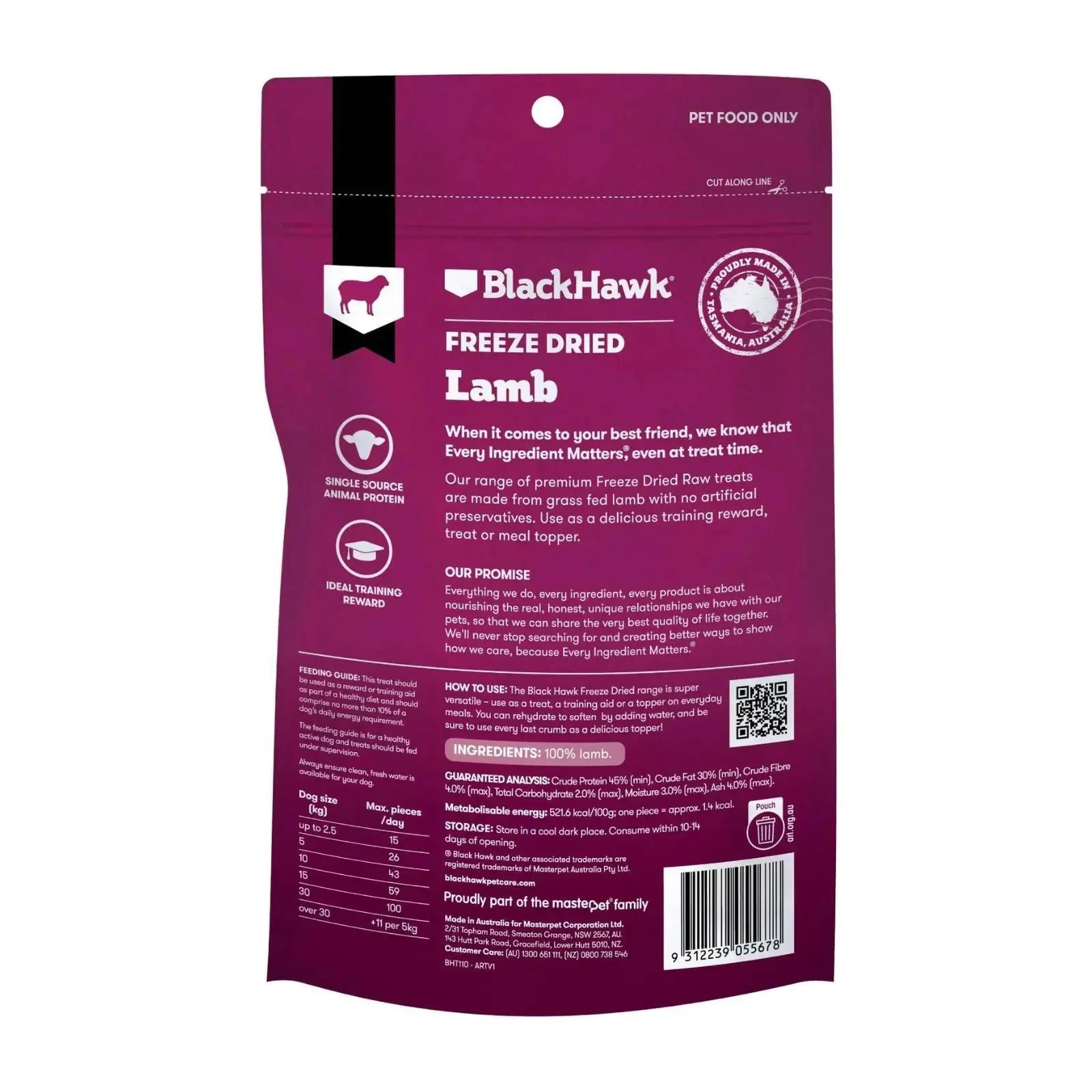 Black Hawk Freeze Dried Dog Treats Lamb 50g Black Hawk