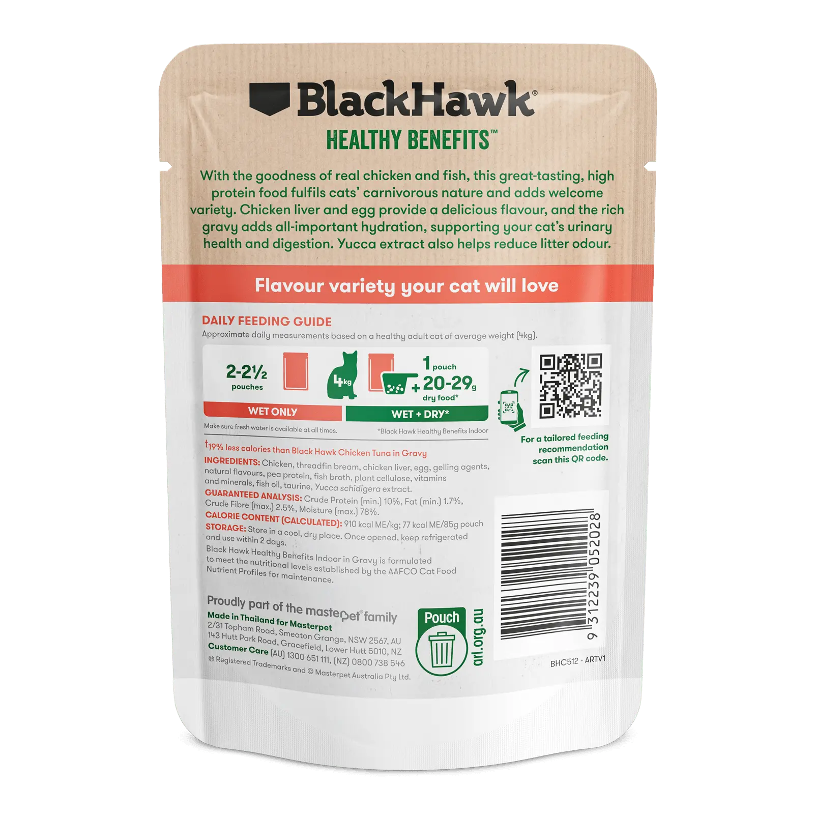 Black Hawk Healthy Benefits Cat Food Pouch Adult Indoor Chicken & Whitefish in Gravy - Kellyville Pets