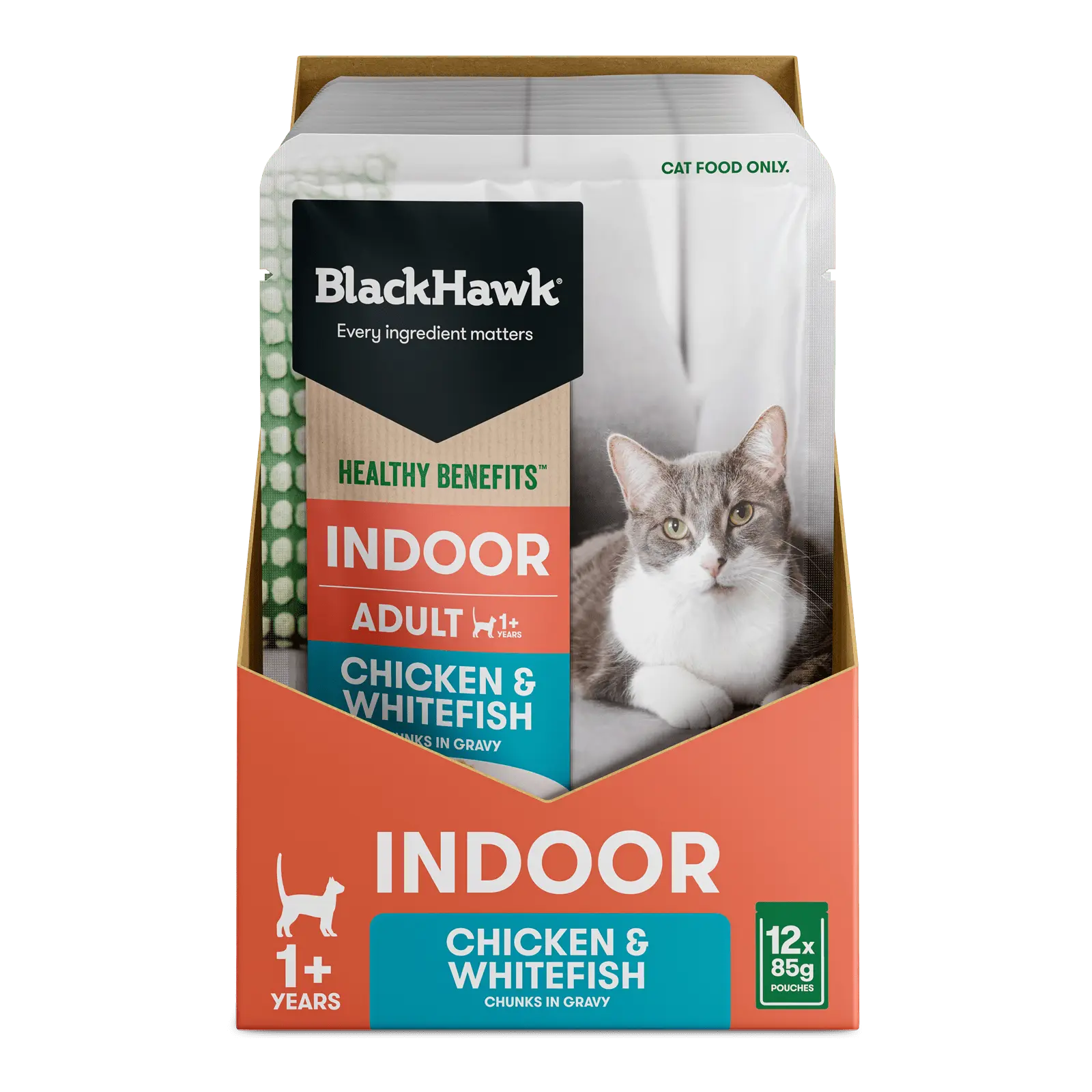 Black Hawk Healthy Benefits Cat Food Pouch Adult Indoor Chicken & Whitefish in Gravy - Kellyville Pets