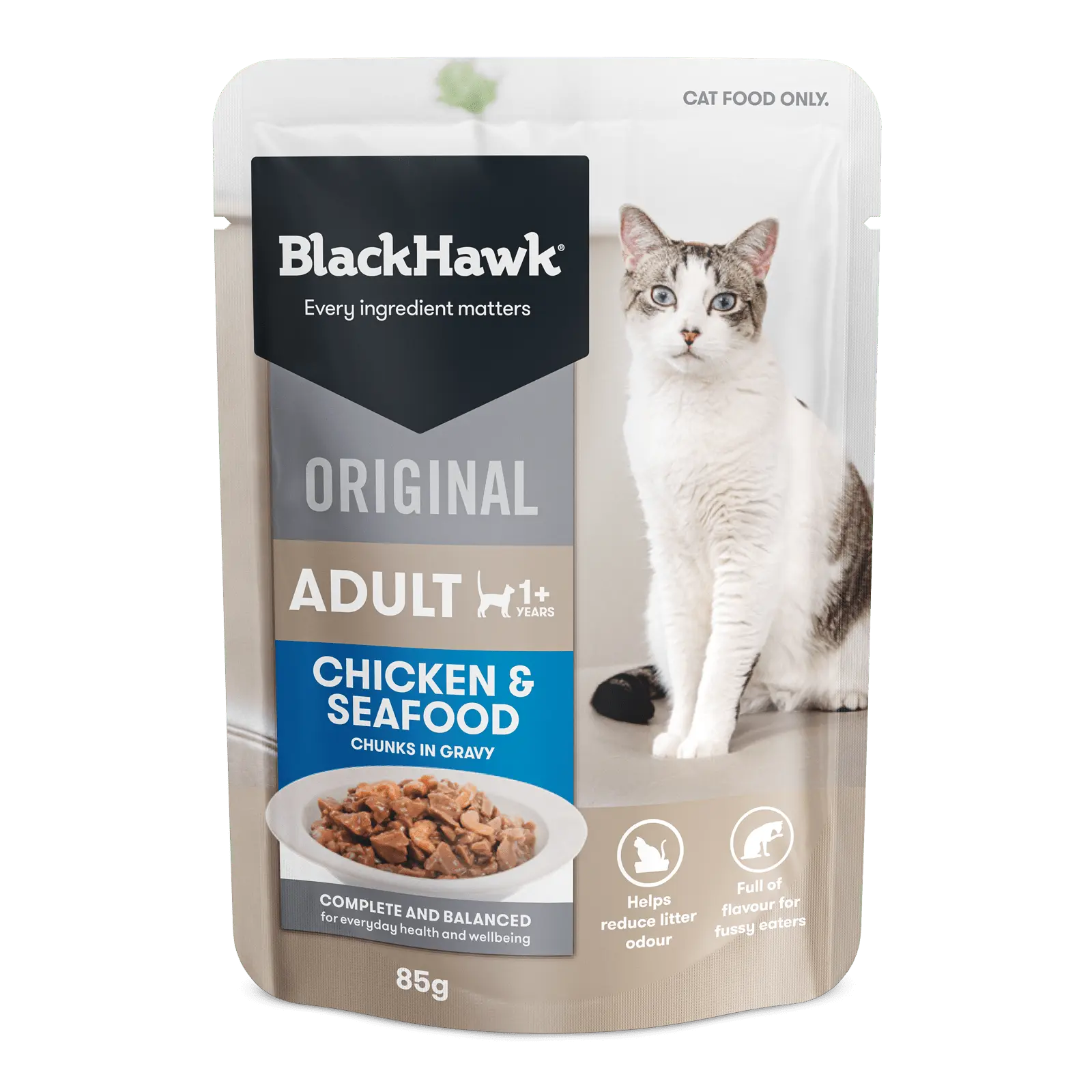 Black Hawk Original Cat Food Pouch Adult Chicken & Seafood in Gravy - Kellyville Pets