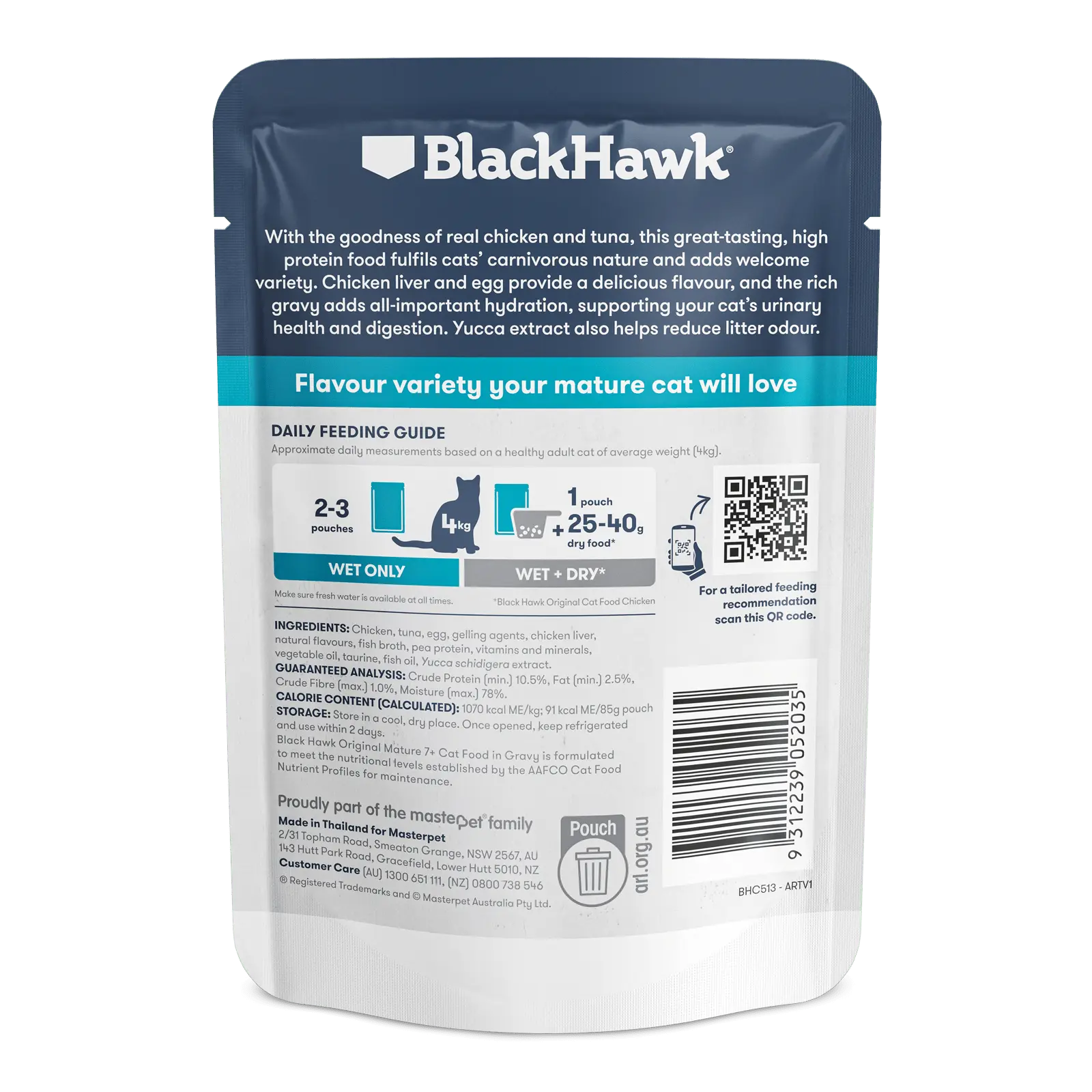Black Hawk Original Cat Food Pouch Adult Mature 7+ Chicken & Tuna in Gravy - Kellyville Pets