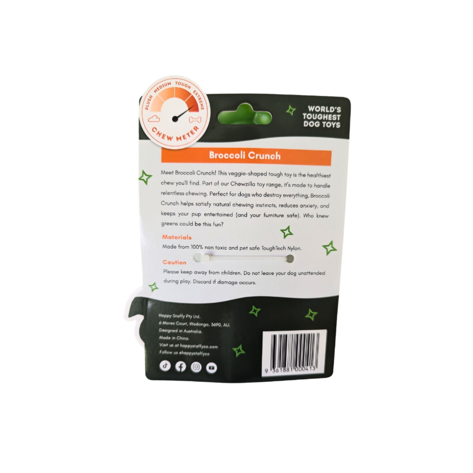 Happy Staffy Co. Broccoli Crunch Tough Dog Toy