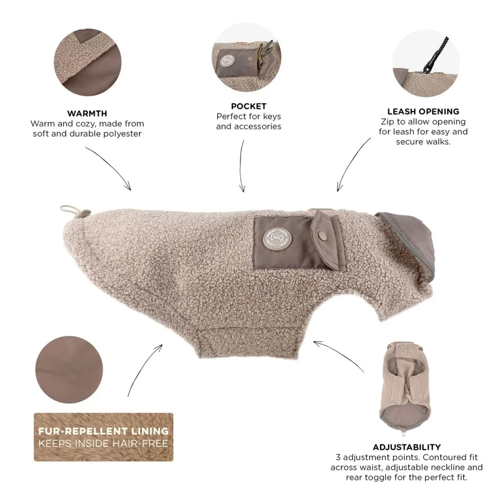 Huskimo Boucle – Oatmeal Warm Winter Dog Jacket (Dachshund Fit) Huskimo
