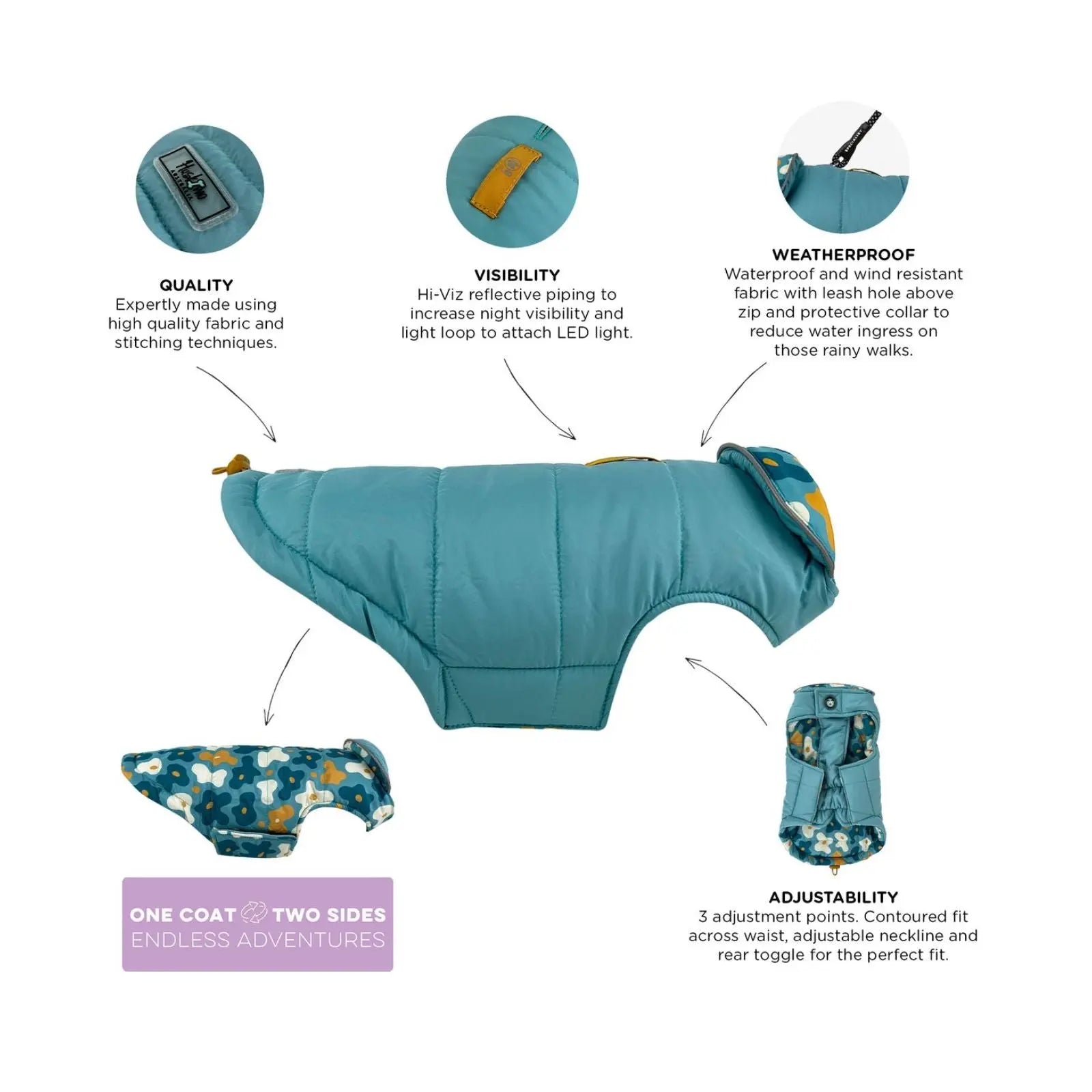 Huskimo Reversible – Pacific Blue Warm 2-in-1 Dog Jacket Huskimo