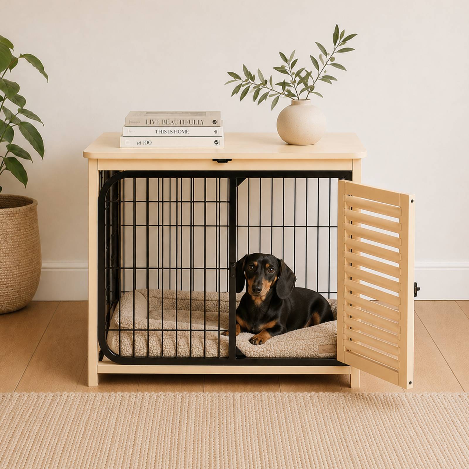 KPets Indoor Furniture Foldable Dog Crate - Black