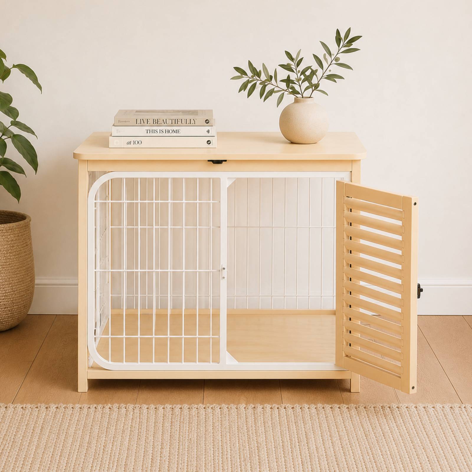 KPets Indoor Furniture Foldable Dog Crate - White