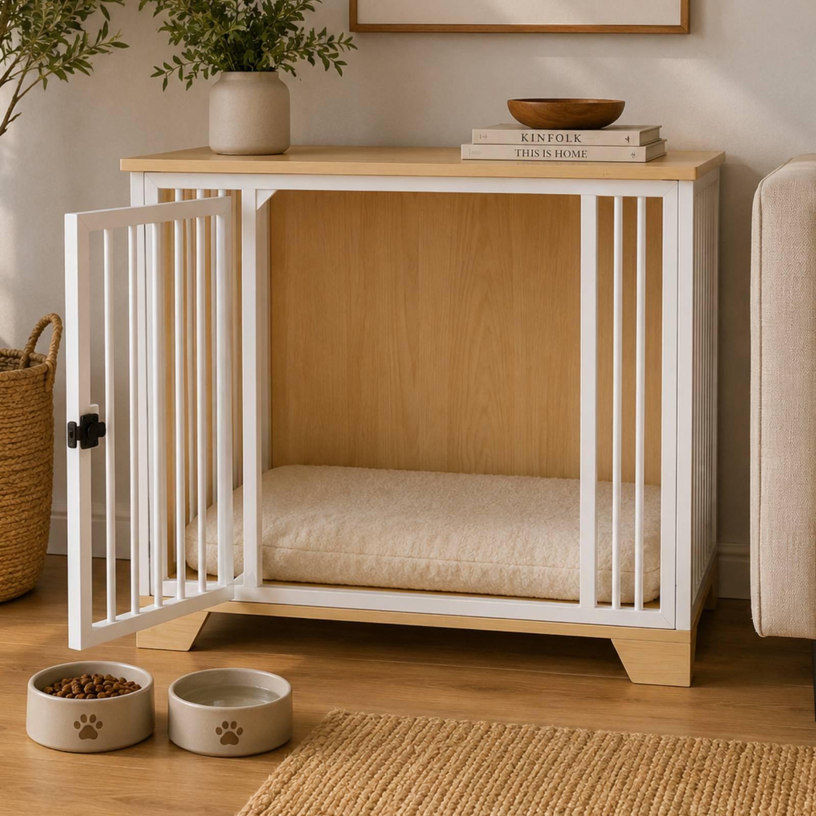KPets Indoor Premium Furniture Dog Crate - White