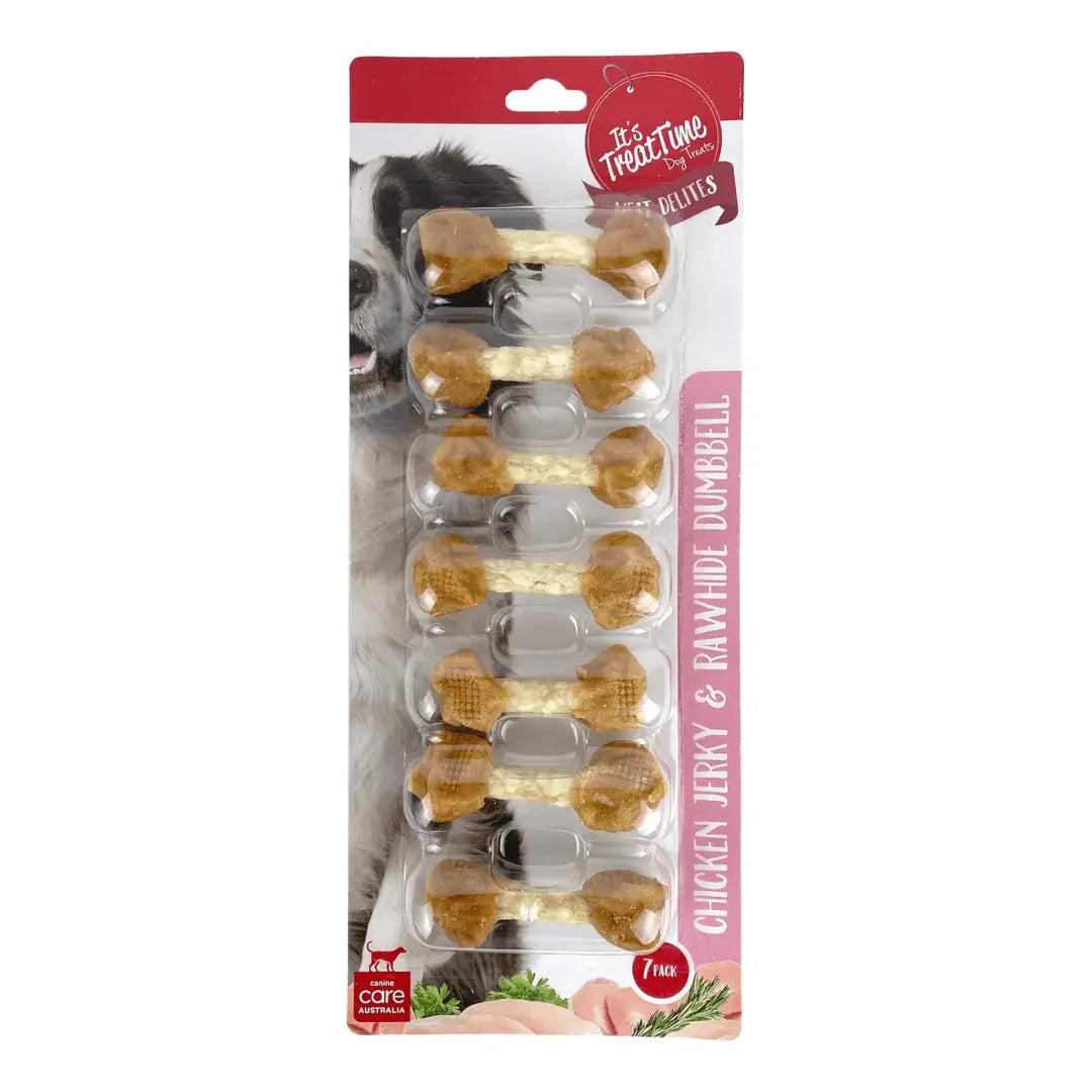 It's Treat Time Meat Delites Chicken Jerky & Rawhide Dumbbell 7pk - Kellyville Pets