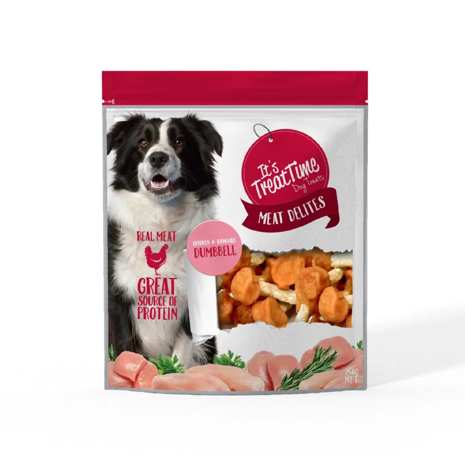 It's Treat Time Meat Delites Chicken Jerky & Rawhide Dumbell - Kellyville Pets