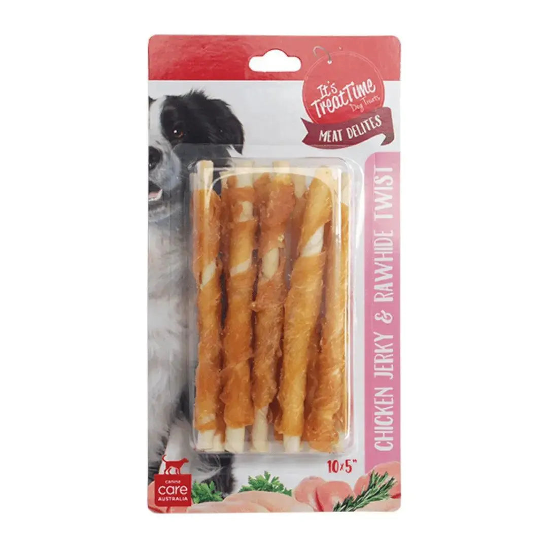 It's Treat Time Meat Delites Chicken Jerky with Rawhide Twist 10pk Its Treat Time