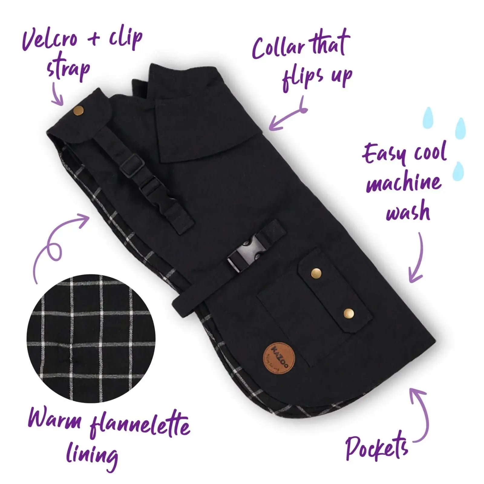 Kazoo Aussie Oilskin Waterproof Dog Coat - Black Kazoo
