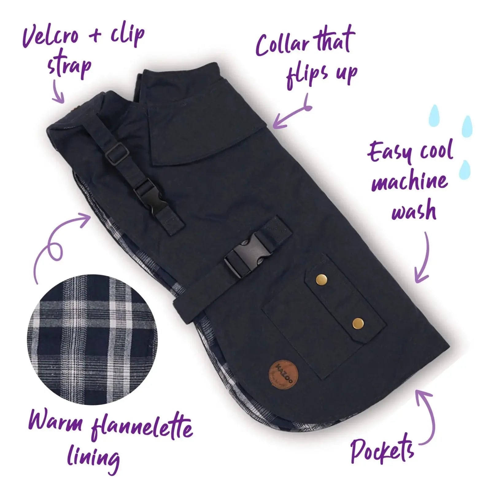 Kazoo Aussie Oilskin Waterproof Dog Coat - Navy Kazoo