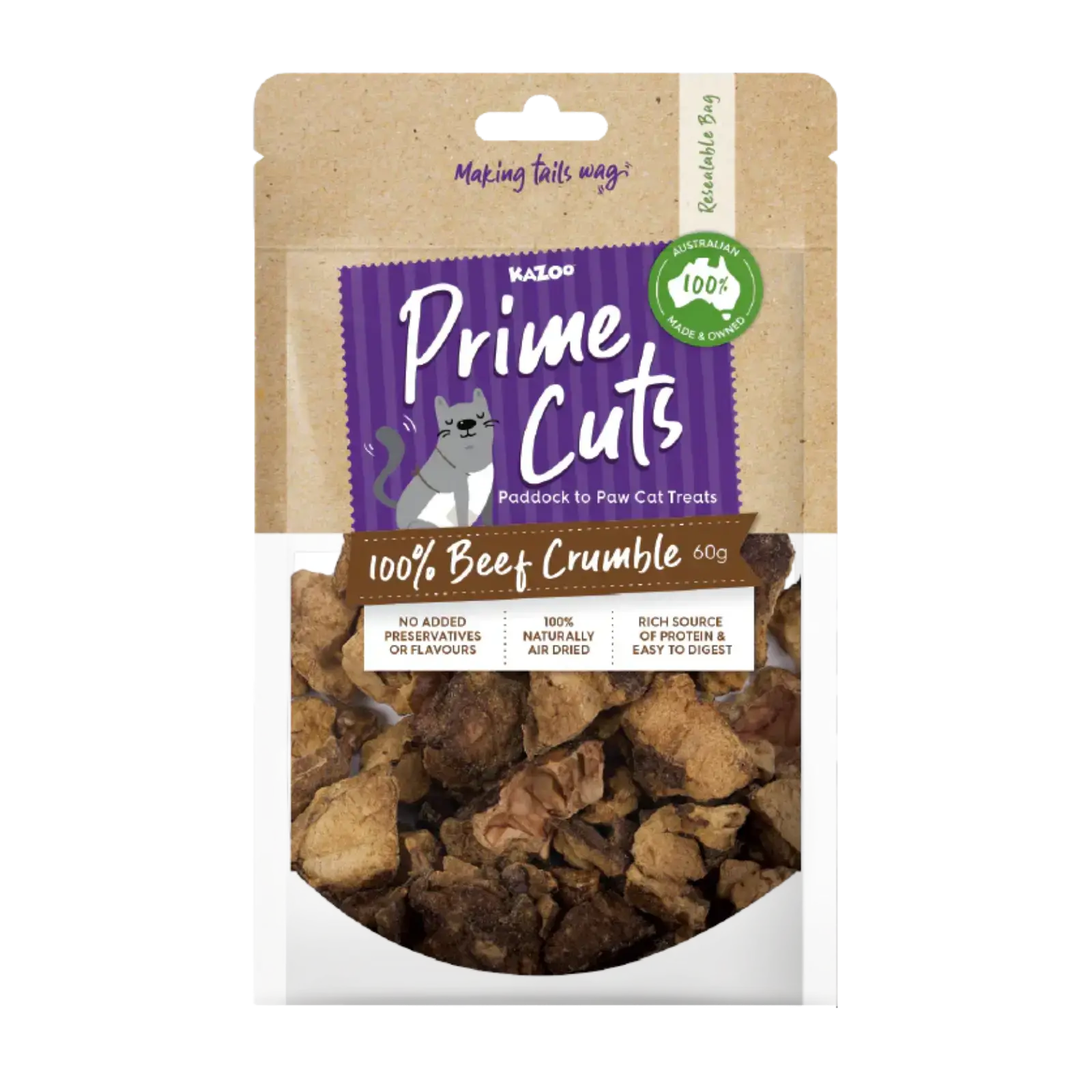Kazoo Prime Cuts Beef Lung Crumble 60g For Cats Prime Cuts