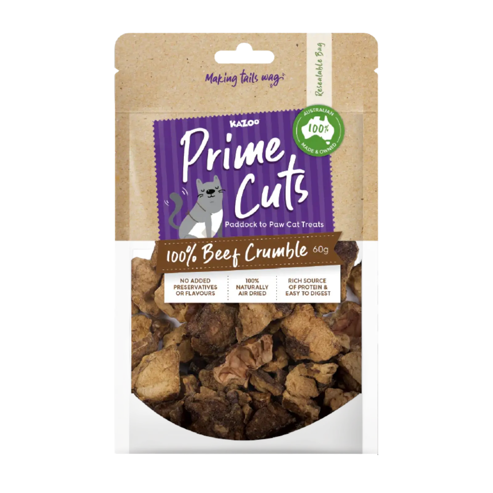 Kazoo Prime Cuts Beef Lung Crumble 60g For Cats Prime Cuts