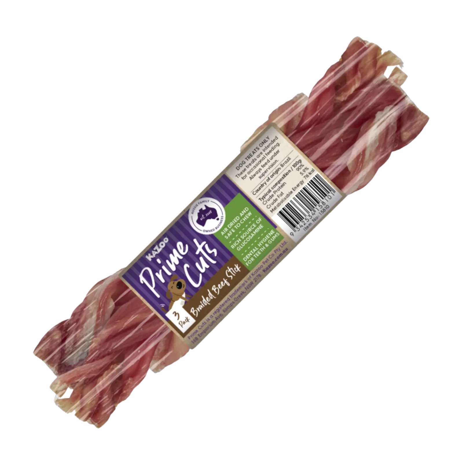Kazoo Prime Cuts Braided Beef Sticks Dog Treats - 20cm Prime Cuts