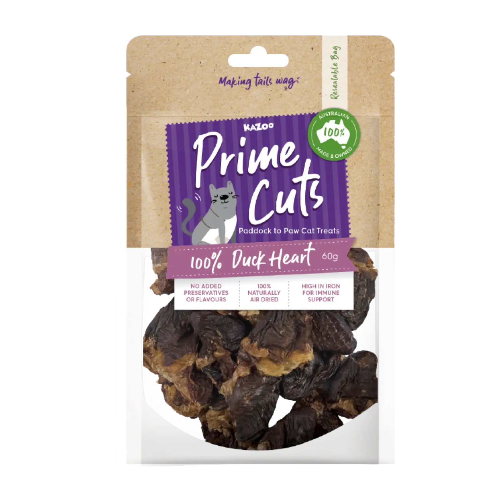 Kazoo Prime Cuts Duck Heart 60g For Cats Prime Cuts