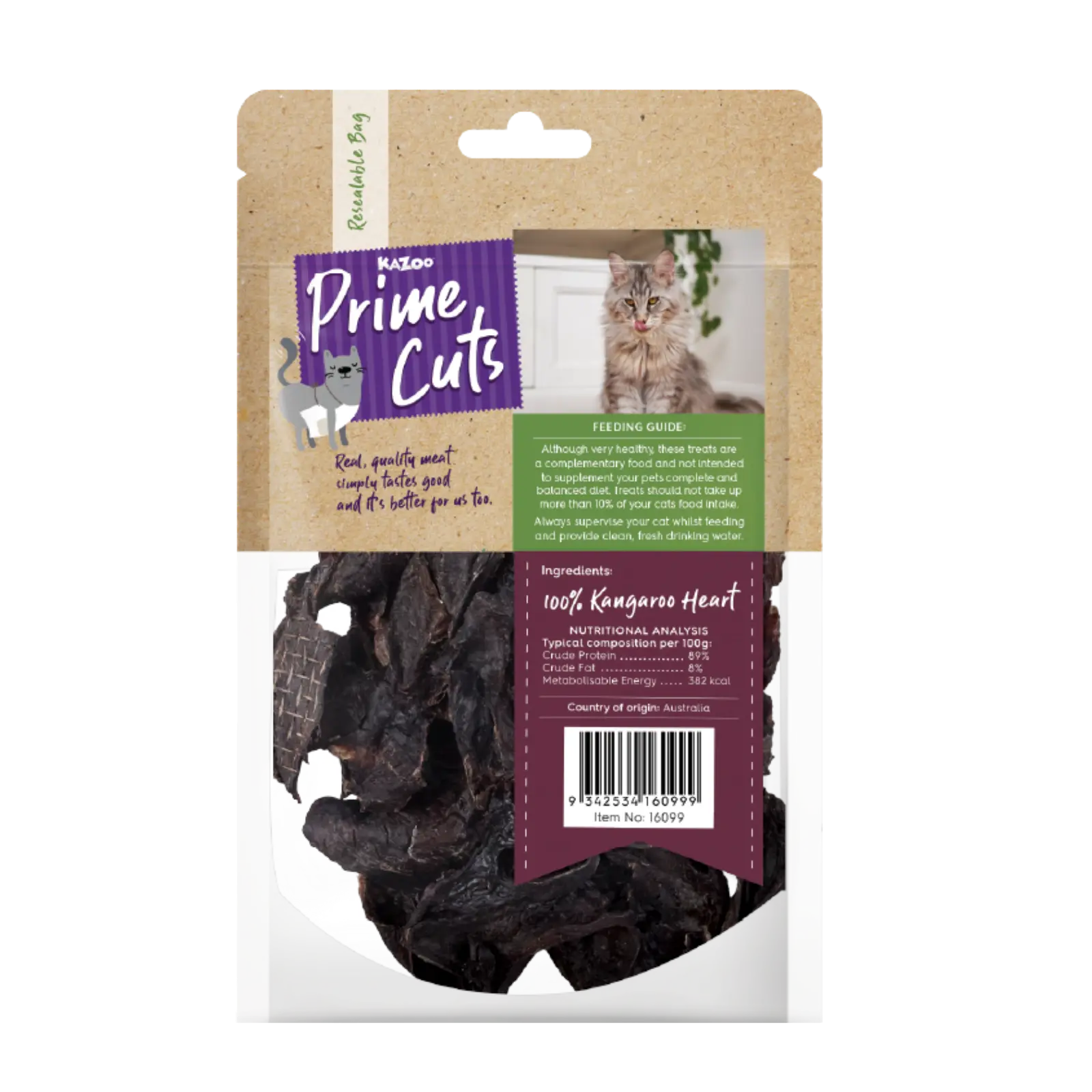 Kazoo Prime Cuts Kangaroo Heart 60g For Cats Prime Cuts