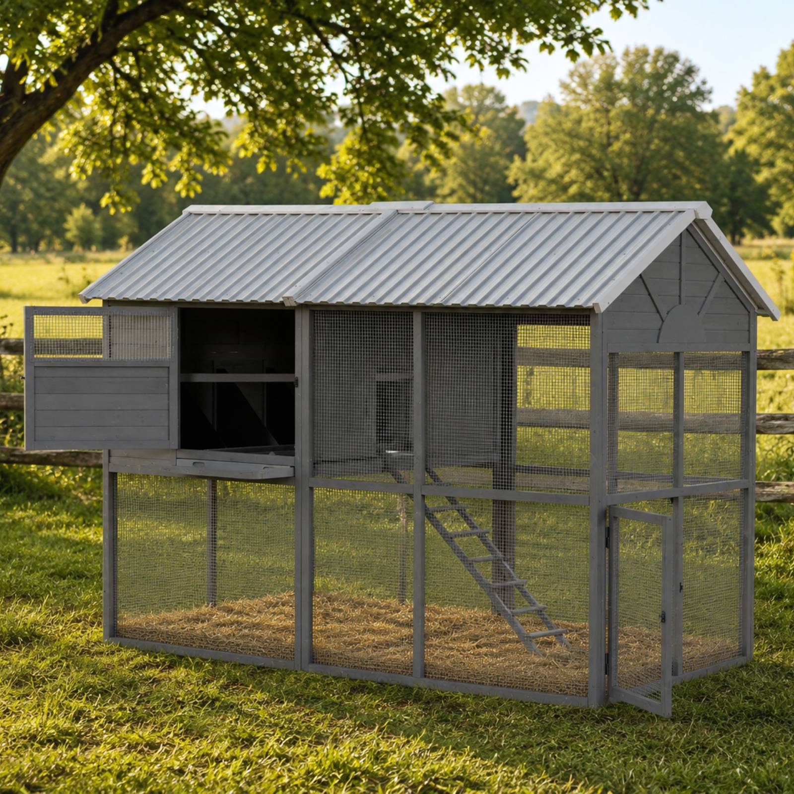 KPets Outdoor Chicken Wood & Metal Coop - Mansion