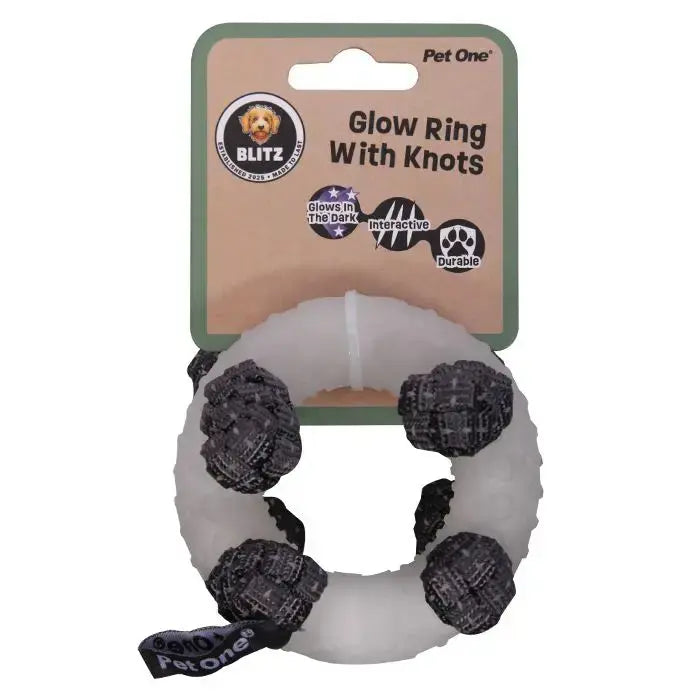 Pet One Blitz Glow In The Dark Ring with Knots Dog Toy Pet One