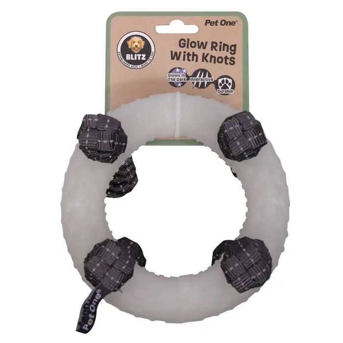 Pet One Blitz Glow In The Dark Ring with Knots Dog Toy Pet One