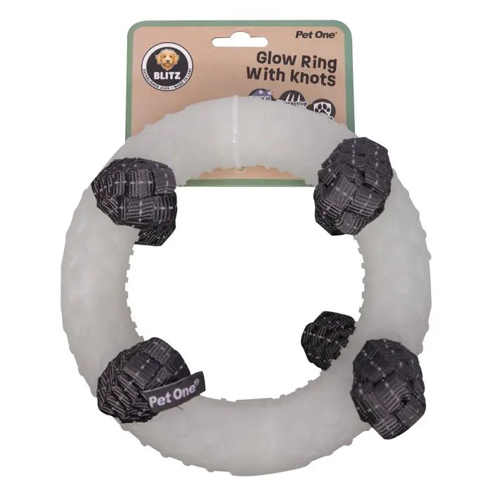 Pet One Blitz Glow In The Dark Ring with Knots Dog Toy Pet One