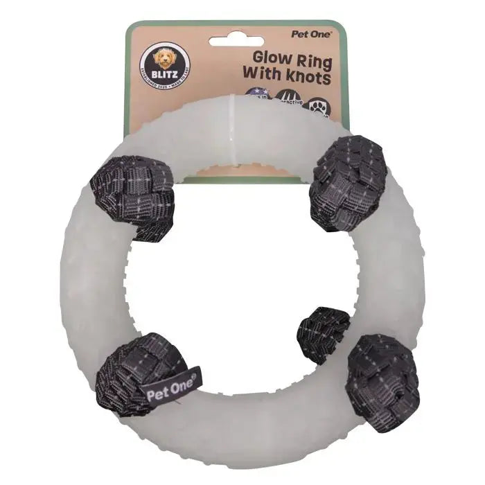 Pet One Blitz Glow In The Dark Ring with Knots Dog Toy Pet One