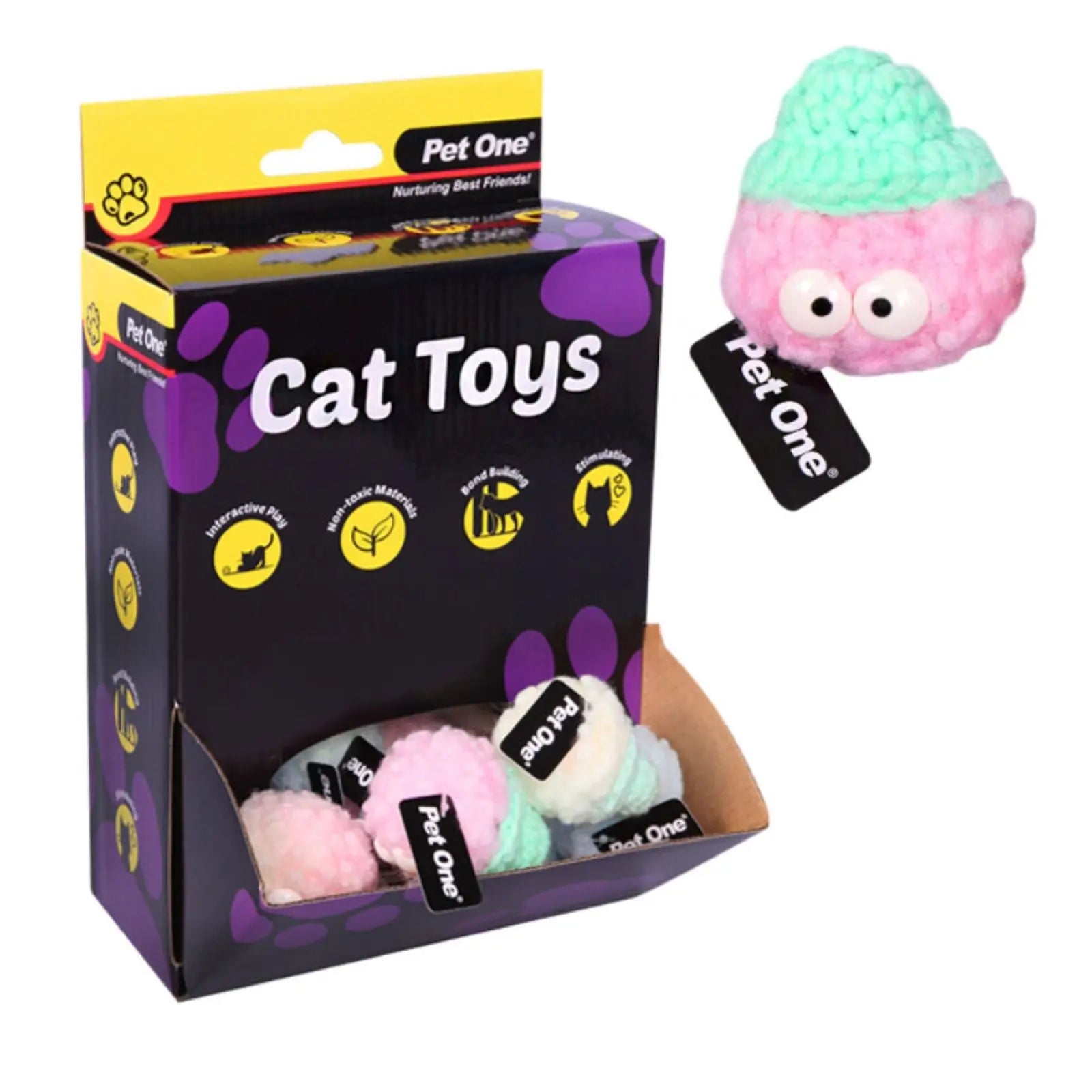 Pet One Fuzzy Ball with Eyes Cat Toy Pet One