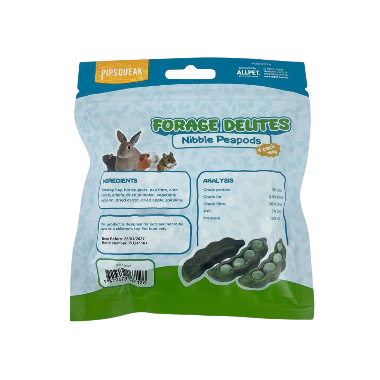 Pipsqueak Forage Delites Nibble Peapods 4 pack PipSqueak