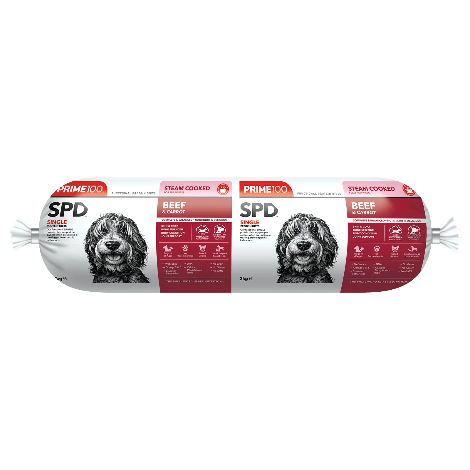 Prime100 Dog Food Roll SPD Beef & Carrot 2kg - Kellyville Pets