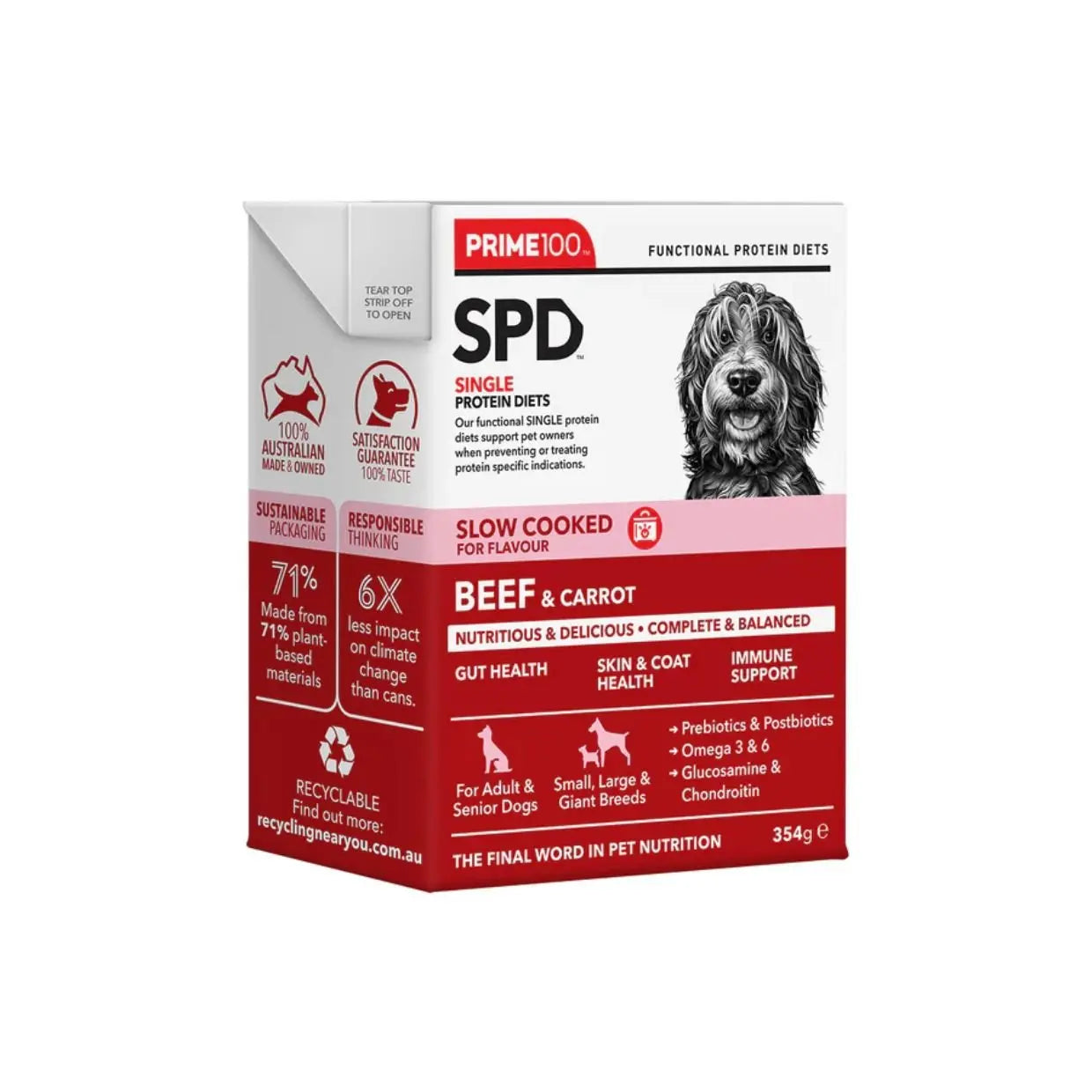 Prime100 SPD Slow Cooked Beef & Carrot 354g - Kellyville Pets