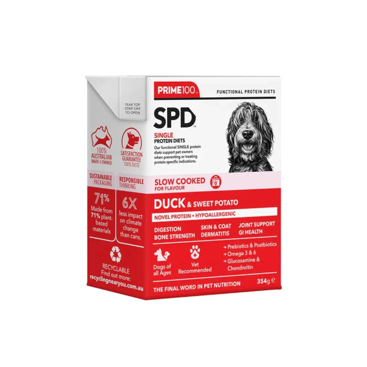 Prime100 SPD Slow Cooked Duck & Sweet Potato 354g - Kellyville Pets