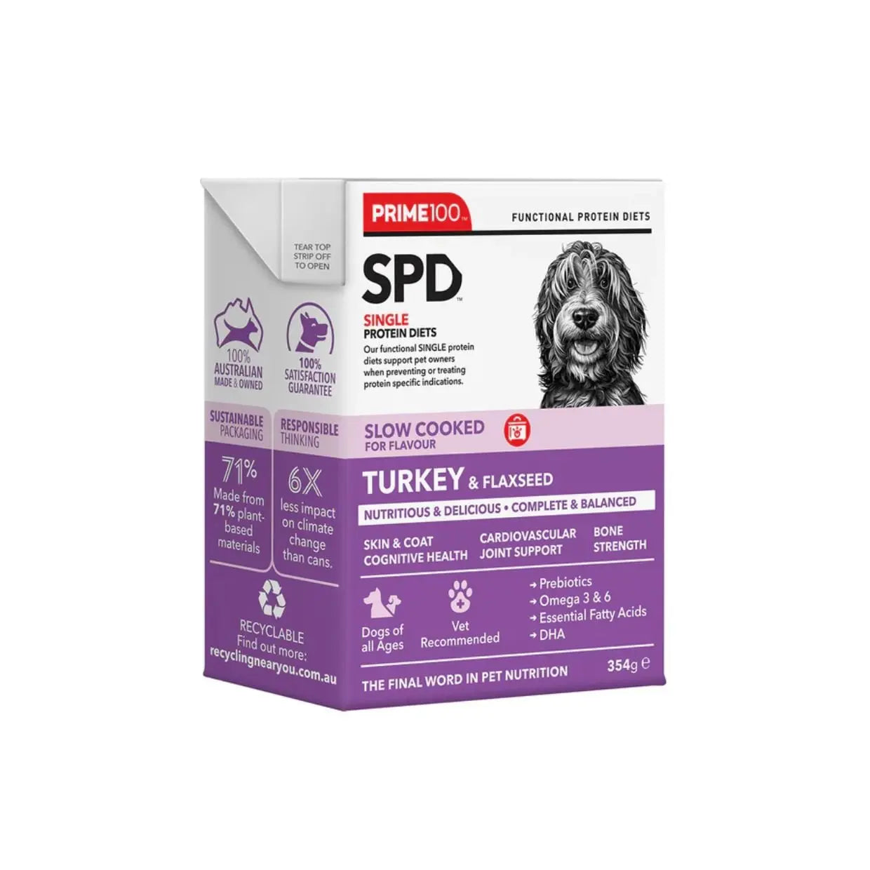 Prime100 SPD Slow Cooked Turkey & Flaxseed 354g - Kellyville Pets