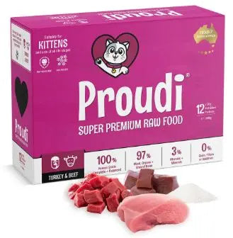 Proudi Turkey and Beef Raw Patties for Kittens - 12 x 90g Proudi