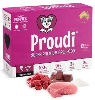 Proudi Turkey and Beef Raw Patties for Puppies - 12 x 100g Proudi