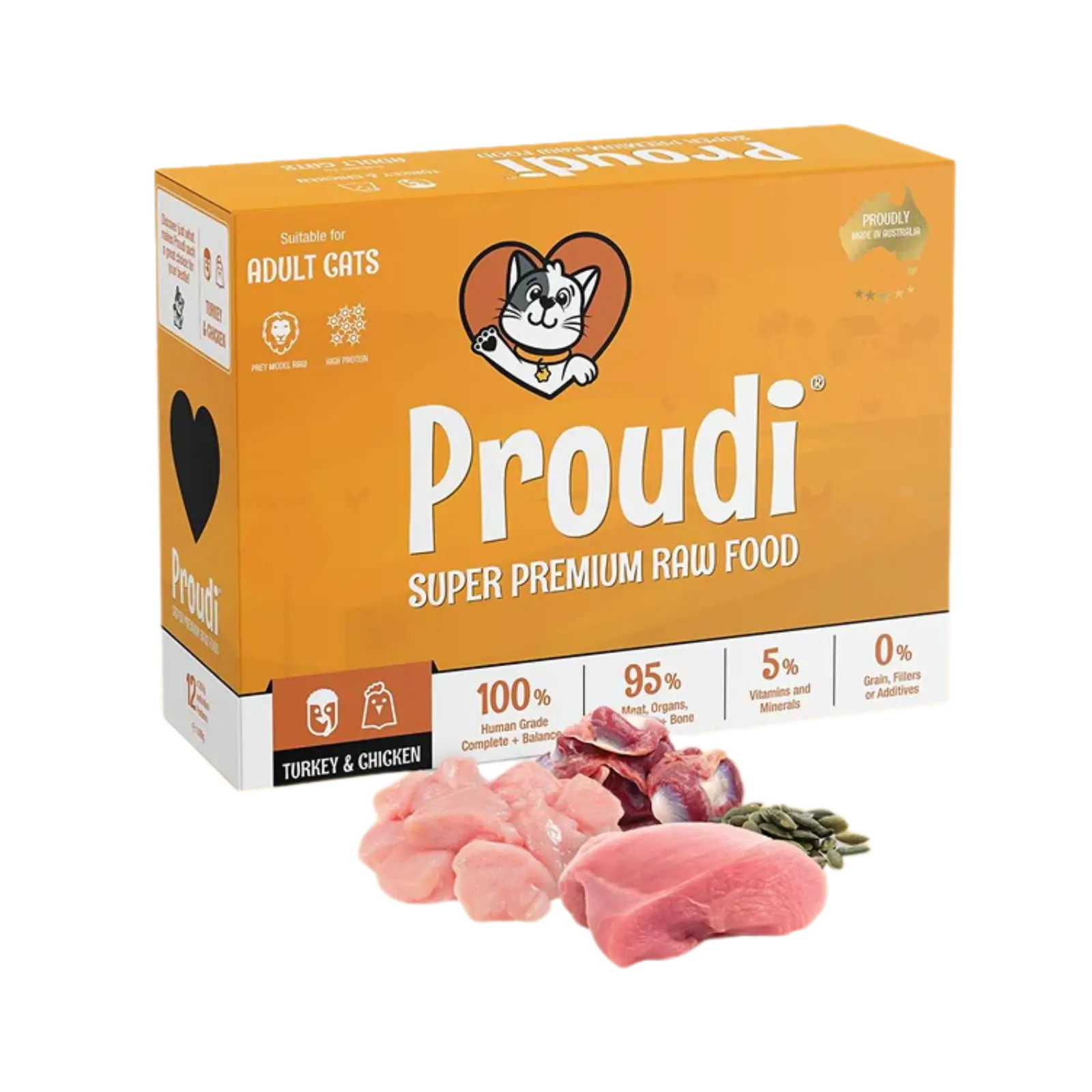Proudi Turkey and Chicken Raw Patties for Cats - 12 x 90g Proudi