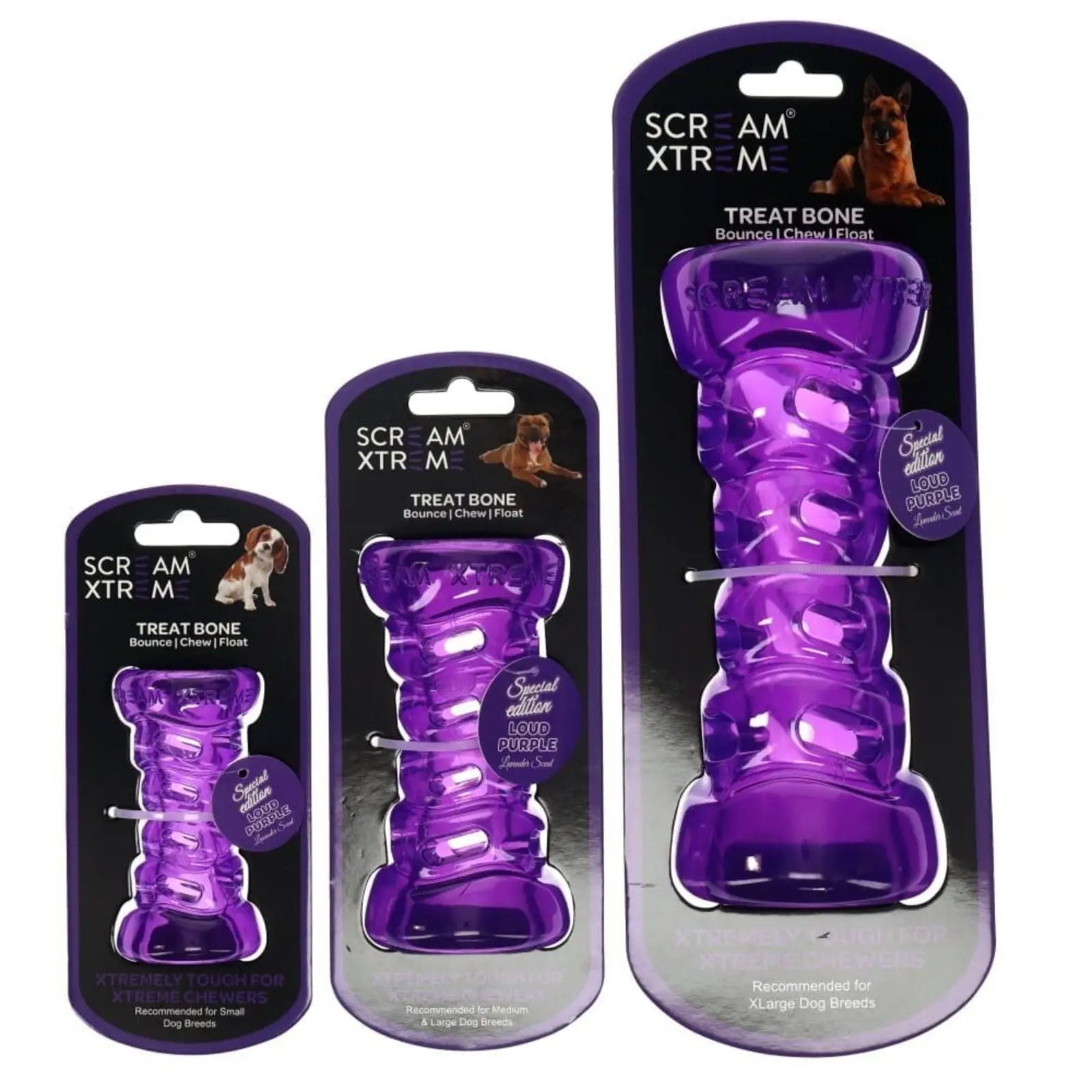 Scream Xtreme Treat Bone Loud Purple Dog Toy Scream